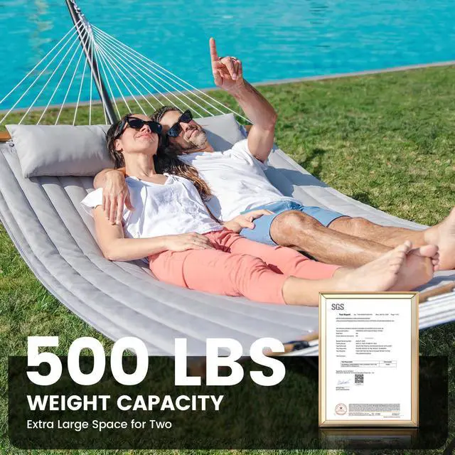 Alt view image 3 of 6 - Double Hammock with Stand 500lbs Heavy Duty Outdoor Two Person Gray