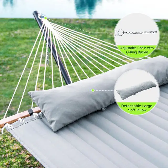 Alt view image 4 of 6 - Double Hammock with Stand 500lbs Heavy Duty Outdoor Two Person Gray