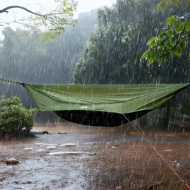 Alt view image 4 of 7 - Camping Hammock Tent: Lightweight Portable 4 in 1 Hammock with Rain Tarp and Mosquito Net for Adults Hiking Jungle Outdoor Green