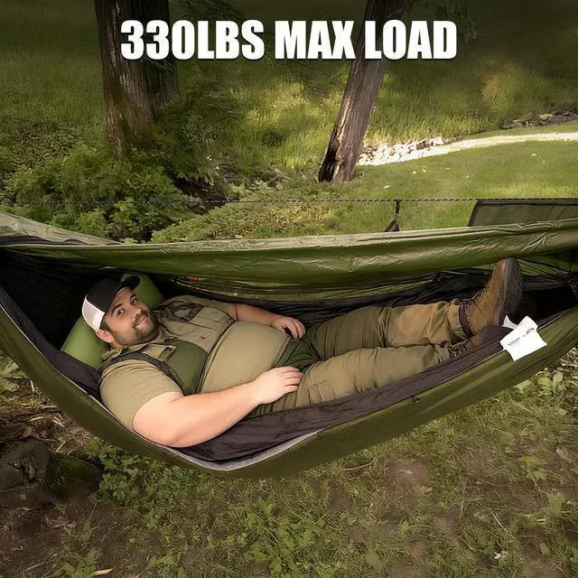 Alt view image 6 of 7 - Camping Hammock Tent: Lightweight Portable 4 in 1 Hammock with Rain Tarp and Mosquito Net for Adults Hiking Jungle Outdoor Green