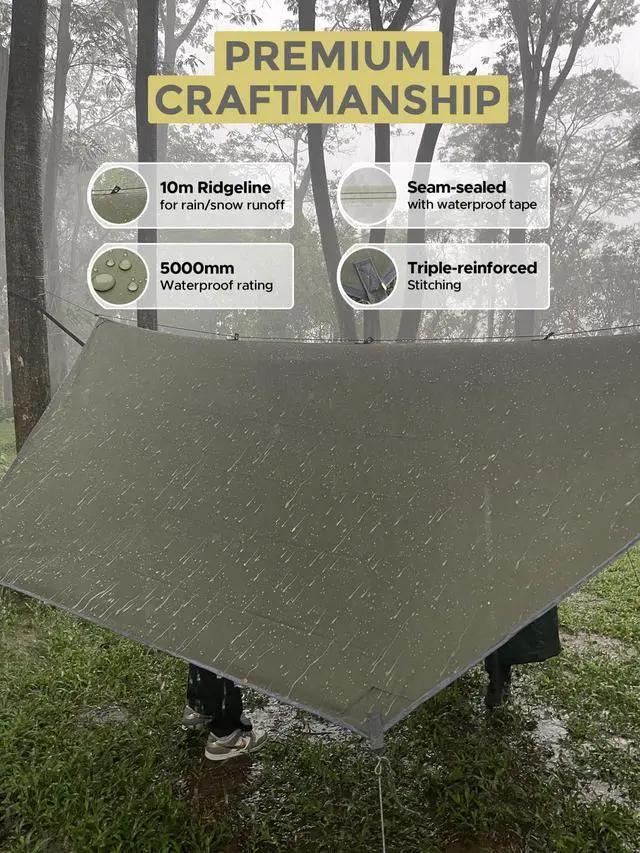 Alt view image 2 of 7 - Camping Hammock with Net & Rain Fly All-in-1 - Double & Single Portable Hammock Ripstop Nylon, Complete Kit w/Adjustable Tree Straps for Backpacking, Outdoor, Travel