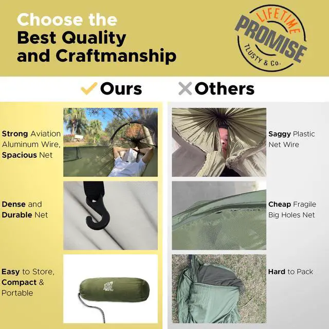 Alt view image 3 of 7 - Camping Hammock with Net & Rain Fly All-in-1 - Double & Single Portable Hammock Ripstop Nylon, Complete Kit w/Adjustable Tree Straps for Backpacking, Outdoor, Travel