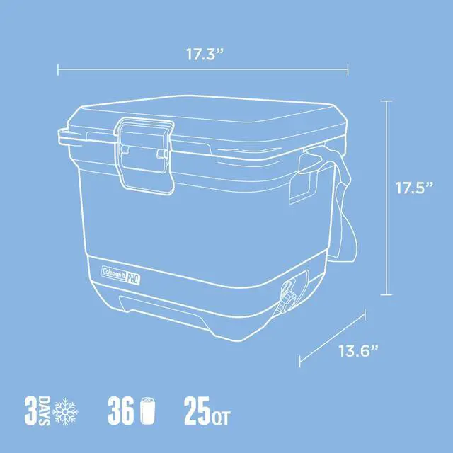 Alt view image 3 of 7 - Pro Heavy-Duty 25qt Ultra-Light Premium Hard Cooler, Extra-Thick Insulation Keeps Ice up to 3 Days, 36-Can Capacity