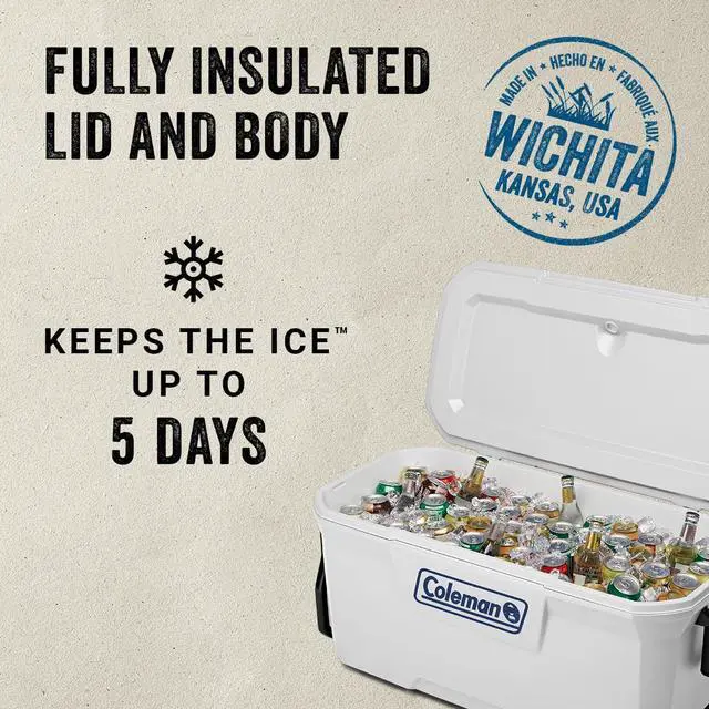Alt view image 2 of 7 - Classic Series 100qt Wheeled Marine Cooler, Fully Insulated Lid & Body Keeps Ice up to 5 Days, Holds up to 160 Cans