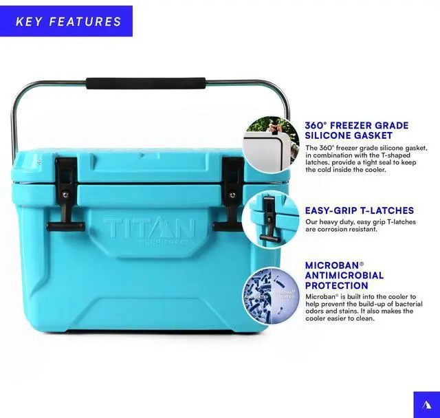Alt view image 2 of 6 - Titan Hard Ice Chest Cooler with Microban Protection - 20 Quarts (30 Can) Arctic Zone Cooler with Deep Freeze Insulation - Blue