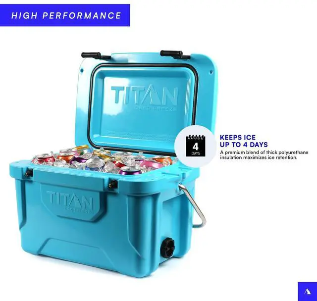 Alt view image 3 of 6 - Titan Hard Ice Chest Cooler with Microban Protection - 20 Quarts (30 Can) Arctic Zone Cooler with Deep Freeze Insulation - Blue