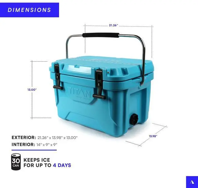 Alt view image 6 of 6 - Titan Hard Ice Chest Cooler with Microban Protection - 20 Quarts (30 Can) Arctic Zone Cooler with Deep Freeze Insulation - Blue