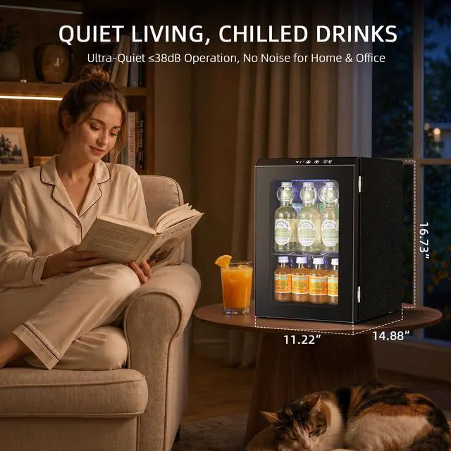 Alt view image 2 of 7 - 18L Mini Fridge Cooler 24Can, Beverage Refrigerator with Quiet Compressor, LED Light,Freestanding Small Fridge with Electronic Temperature Control for Home and Bar(40-61 )