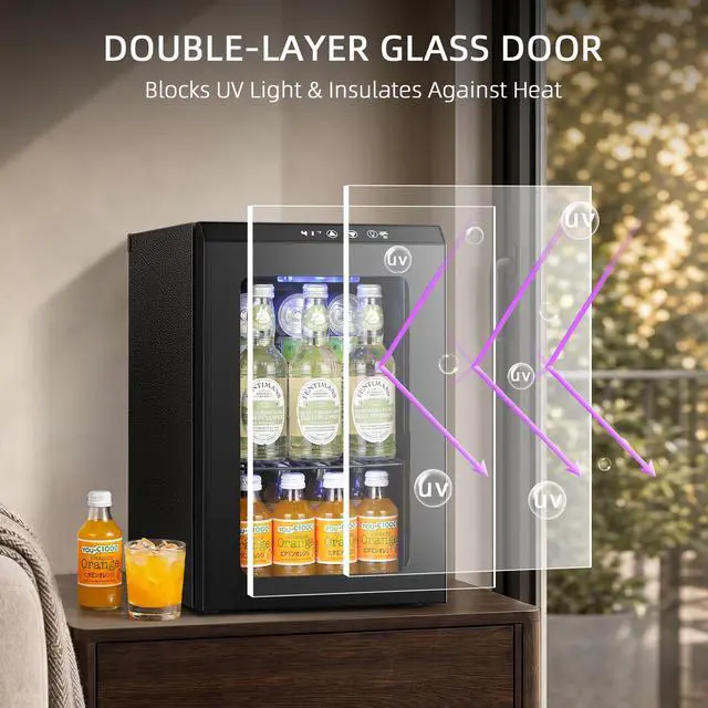 Alt view image 3 of 7 - 18L Mini Fridge Cooler 24Can, Beverage Refrigerator with Quiet Compressor, LED Light,Freestanding Small Fridge with Electronic Temperature Control for Home and Bar(40-61 )