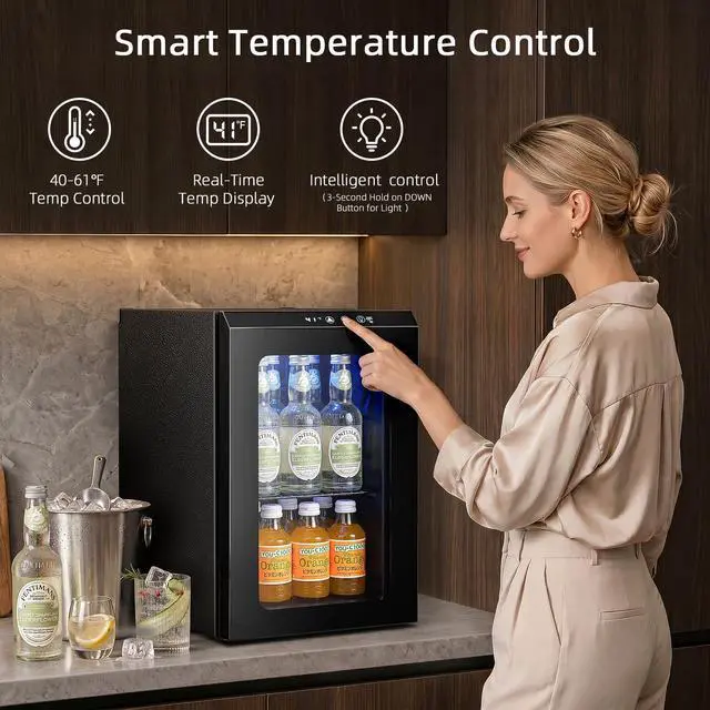 Alt view image 4 of 7 - 18L Mini Fridge Cooler 24Can, Beverage Refrigerator with Quiet Compressor, LED Light,Freestanding Small Fridge with Electronic Temperature Control for Home and Bar(40-61 )