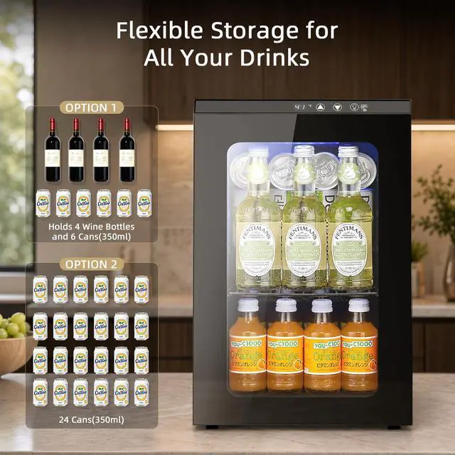 Alt view image 5 of 7 - 18L Mini Fridge Cooler 24Can, Beverage Refrigerator with Quiet Compressor, LED Light,Freestanding Small Fridge with Electronic Temperature Control for Home and Bar(40-61 )