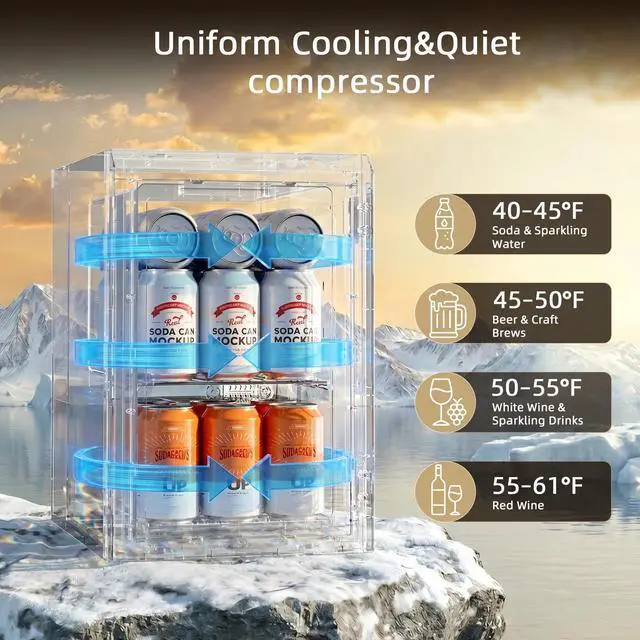 Alt view image 6 of 7 - 18L Mini Fridge Cooler 24Can, Beverage Refrigerator with Quiet Compressor, LED Light,Freestanding Small Fridge with Electronic Temperature Control for Home and Bar(40-61 )