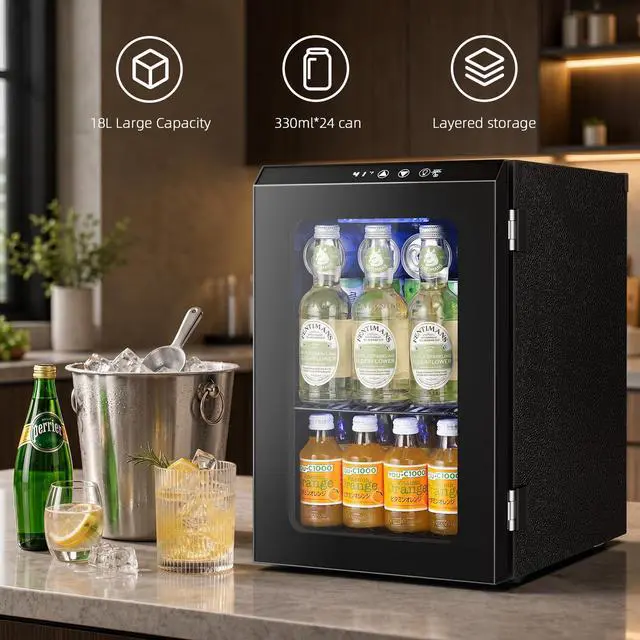 Alt view image 7 of 7 - 18L Mini Fridge Cooler 24Can, Beverage Refrigerator with Quiet Compressor, LED Light,Freestanding Small Fridge with Electronic Temperature Control for Home and Bar(40-61 )