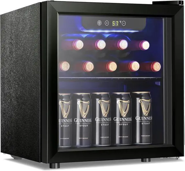 Main image of 12 Bottle Wine Cooler Beverage Refrigerator Mini Fridge Clear Glass Door Quiet Counter Top Cellar for Beer Soda Bar 1.3 cu.ft