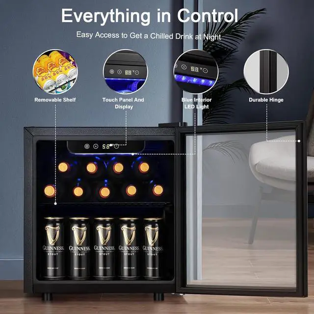 Alt view image 4 of 7 - 12 Bottle Wine Cooler Beverage Refrigerator Mini Fridge Clear Glass Door Quiet Counter Top Cellar for Beer Soda Bar 1.3 cu.ft