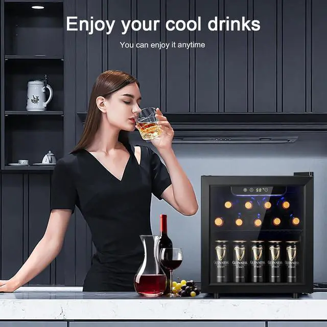 Alt view image 6 of 7 - 12 Bottle Wine Cooler Beverage Refrigerator Mini Fridge Clear Glass Door Quiet Counter Top Cellar for Beer Soda Bar 1.3 cu.ft