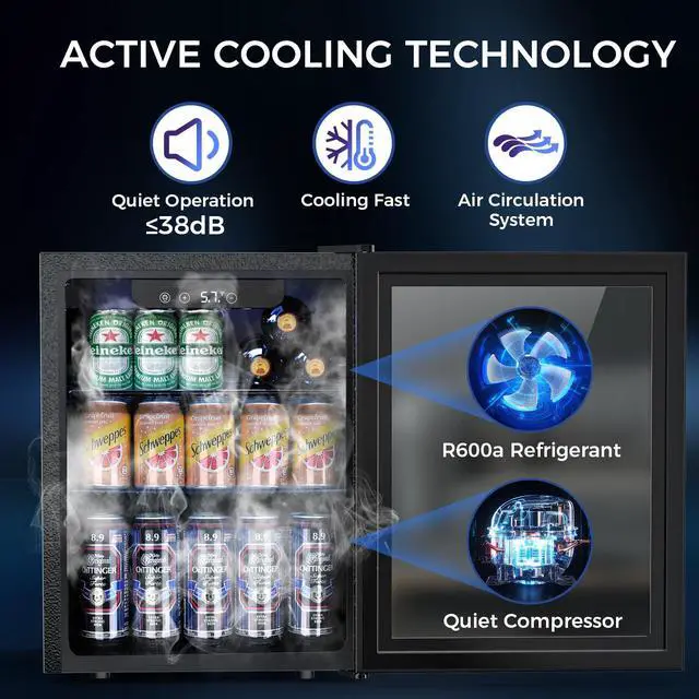 Alt view image 3 of 7 - 68 Cans Beverage Refrigerator Cooler, 1.7 cu.ft Mini Fridge Glass Door Drink Cooler for Beer, Soda,Wine, Digital Temperature Control for Home Office Bar