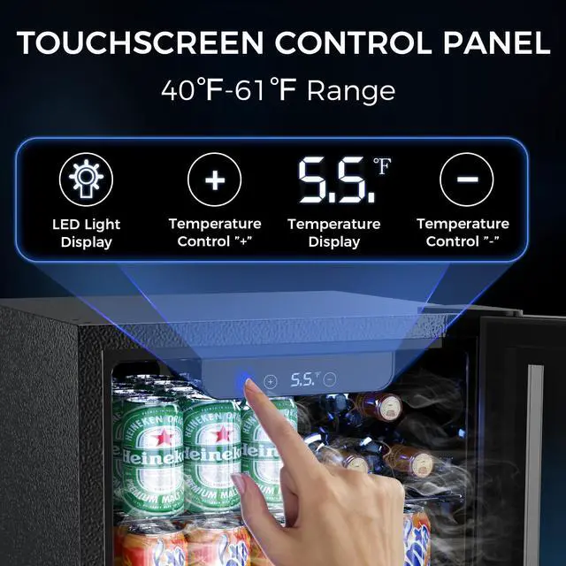 Alt view image 4 of 7 - 68 Cans Beverage Refrigerator Cooler, 1.7 cu.ft Mini Fridge Glass Door Drink Cooler for Beer, Soda,Wine, Digital Temperature Control for Home Office Bar