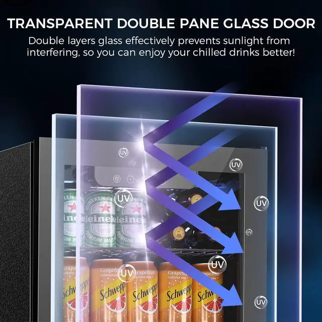 Alt view image 5 of 7 - 68 Cans Beverage Refrigerator Cooler, 1.7 cu.ft Mini Fridge Glass Door Drink Cooler for Beer, Soda,Wine, Digital Temperature Control for Home Office Bar