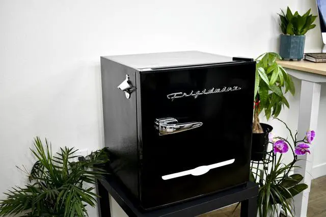 Alt view image 2 of 7 - Black Retro Mini Refrigerator-Energy Saving-Adjustable Thermostat Control-Side Mounted Bottle Opener-Ideal for Dorm, Office, RV, Garage, Apartment 1.6 Cubic Feet