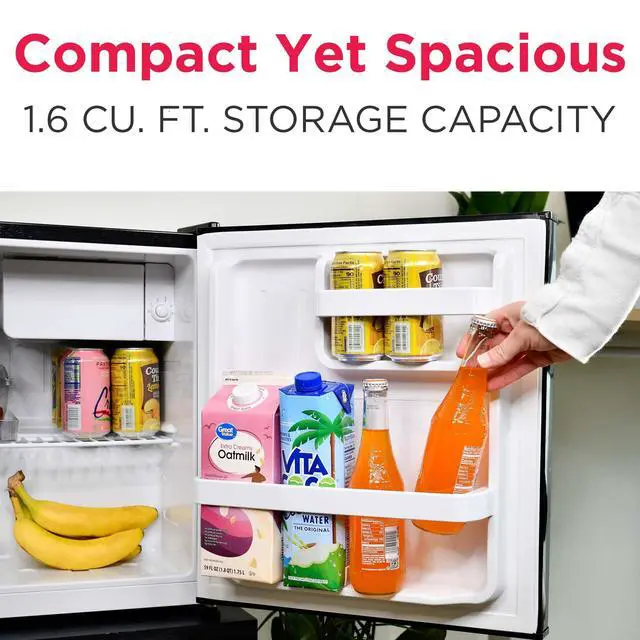 Alt view image 3 of 7 - Black Retro Mini Refrigerator-Energy Saving-Adjustable Thermostat Control-Side Mounted Bottle Opener-Ideal for Dorm, Office, RV, Garage, Apartment 1.6 Cubic Feet