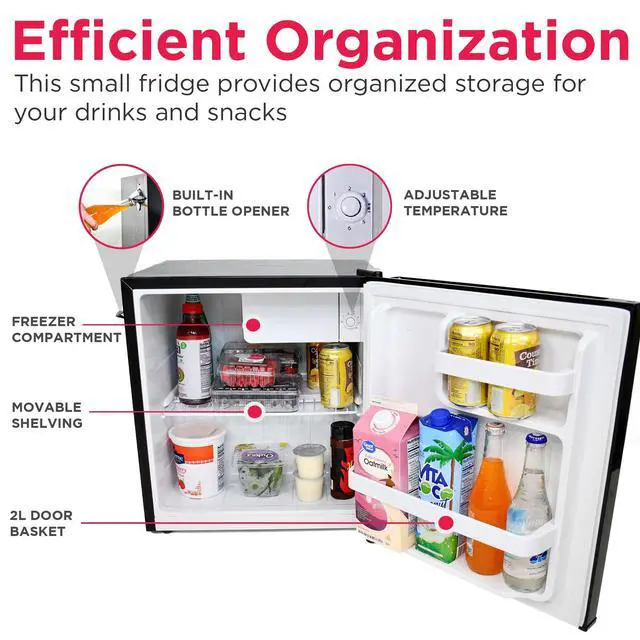 Alt view image 5 of 7 - Black Retro Mini Refrigerator-Energy Saving-Adjustable Thermostat Control-Side Mounted Bottle Opener-Ideal for Dorm, Office, RV, Garage, Apartment 1.6 Cubic Feet