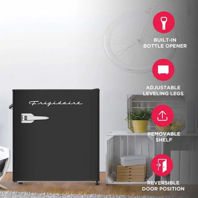 Alt view image 4 of 7 - Black Retro Mini Refrigerator-Energy Saving-Adjustable Thermostat Control-Side Mounted Bottle Opener-Ideal for Dorm, Office, RV, Garage, Apartment 1.6 Cubic Feet