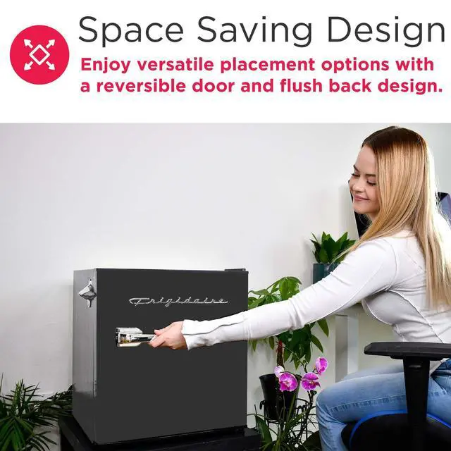 Alt view image 7 of 7 - Black Retro Mini Refrigerator-Energy Saving-Adjustable Thermostat Control-Side Mounted Bottle Opener-Ideal for Dorm, Office, RV, Garage, Apartment 1.6 Cubic Feet
