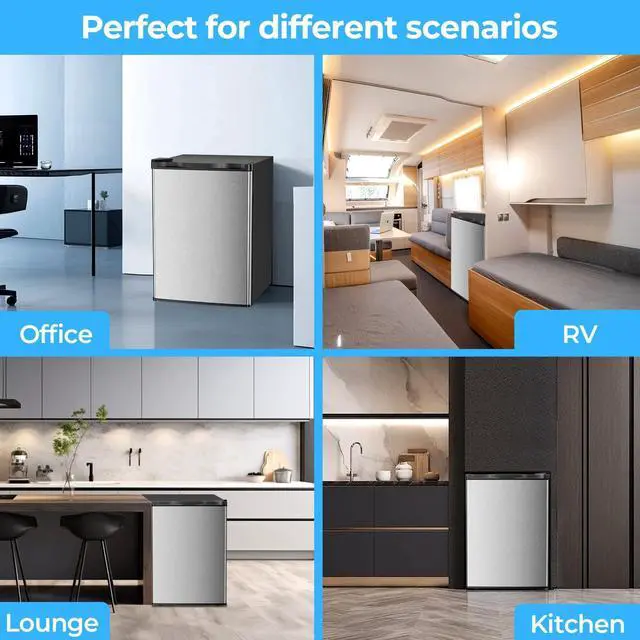 Alt view image 6 of 7 - 2.56 Cu.Ft. Mini Fridge with Freezer, Small Refrigerators with Adjustable Thermostat, Low Noise, Energy Saving, Compact Refrigerators for College Dorm, Office, Bedroom, Stainless Steel