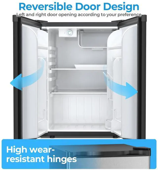 Alt view image 7 of 7 - 2.56 Cu.Ft. Mini Fridge with Freezer, Small Refrigerators with Adjustable Thermostat, Low Noise, Energy Saving, Compact Refrigerators for College Dorm, Office, Bedroom, Stainless Steel
