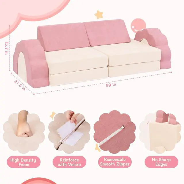 Alt view image 2 of 7 - Kids Couch 10PCS, Modular Kids Play Couch (Medium Size)