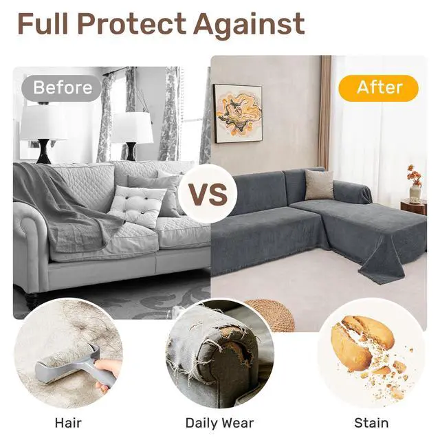 Alt view image 4 of 7 - 2 Pieces Sectional Couch Covers L Shaped Cover XXL Dark Gray