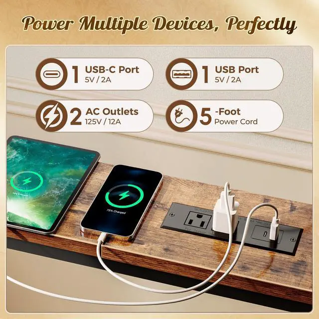 Alt view image 4 of 7 - 118 Inch Sofa Table with Power Outlets and USB-C Ports, 5.9 Inch Narrow Entryway Table, Behind Couch Table with Storage, Extra-Long Console Table, Living Room, Rusitc Brown