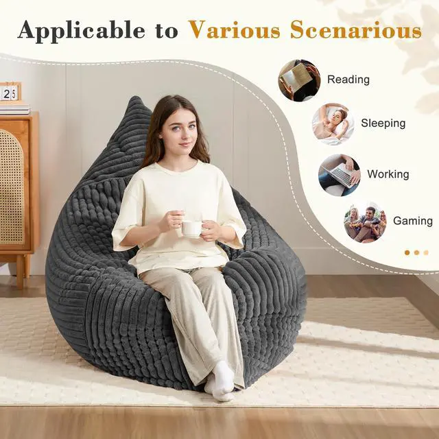 Alt view image 3 of 7 - 3-in-1 Giant Bean Bag Chair for Adults & Kids, Convertible Floor Sofa to Mattress, Memory Foam Beanbag Chair with Washable Cover, Multi Functional Lounge Couch for Bedroom, Living Room (Dark Grey)