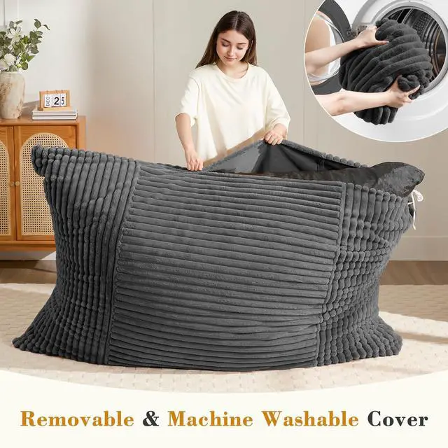 Alt view image 4 of 7 - 3-in-1 Giant Bean Bag Chair for Adults & Kids, Convertible Floor Sofa to Mattress, Memory Foam Beanbag Chair with Washable Cover, Multi Functional Lounge Couch for Bedroom, Living Room (Dark Grey)