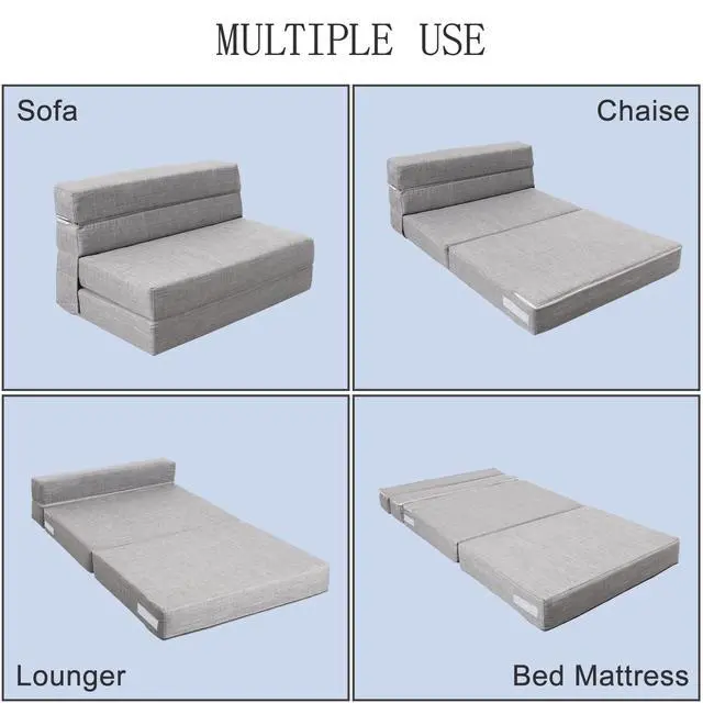 Alt view image 3 of 7 - Folding Sleeper Chair Sofa Bed Lazy Couch with Pillow, Fold Out Chair Bed