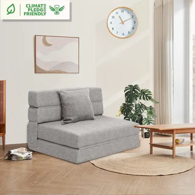 Alt view image 4 of 7 - Folding Sleeper Chair Sofa Bed Lazy Couch with Pillow, Fold Out Chair Bed
