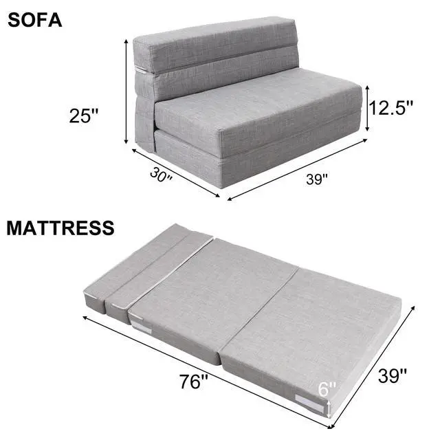 Alt view image 6 of 7 - Folding Sleeper Chair Sofa Bed Lazy Couch with Pillow, Fold Out Chair Bed