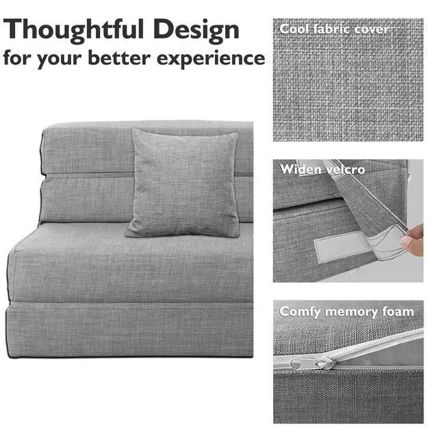 Alt view image 7 of 7 - Folding Sleeper Chair Sofa Bed Lazy Couch with Pillow, Fold Out Chair Bed