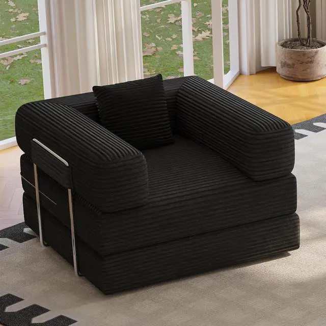 Alt view image 7 of 7 - Single Couch Sofa for Small Spaces 2 in 1 Convertible Sleeper Sofa to Lounger Comfy Bean Bag Chair for Adults Removable Cover with Pillows for Bedroom, Apartment, Office, Black, 35.43" Single Sofa