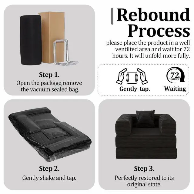 Alt view image 5 of 7 - Single Couch Sofa for Small Spaces 2 in 1 Convertible Sleeper Sofa to Lounger Comfy Bean Bag Chair for Adults Removable Cover with Pillows for Bedroom, Apartment, Office, Black, 35.43" Single Sofa