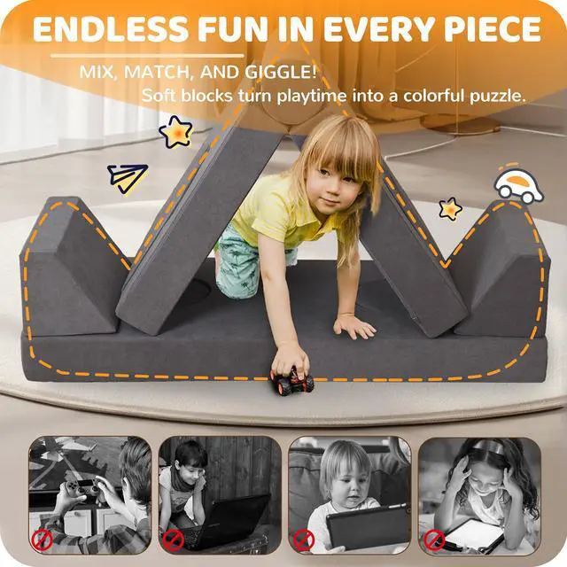 Alt view image 3 of 7 - Toddler Couch, 12-Piece Modular Kids Play Couch for Bedroom