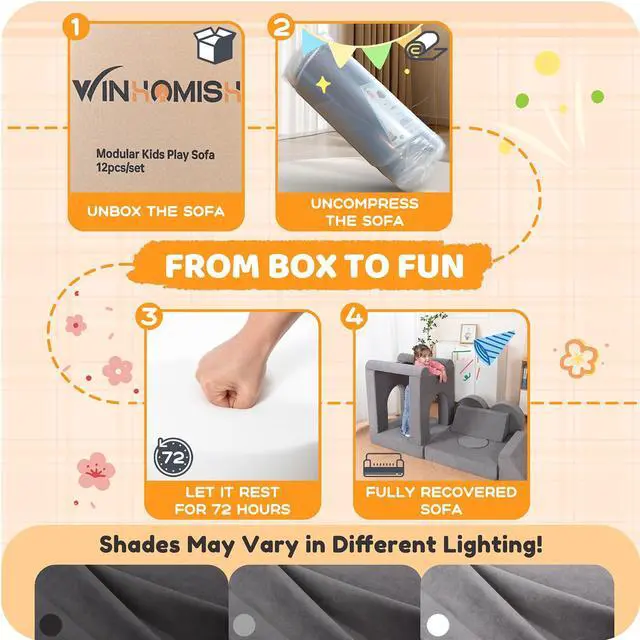 Alt view image 4 of 7 - Toddler Couch, 12-Piece Modular Kids Play Couch for Bedroom