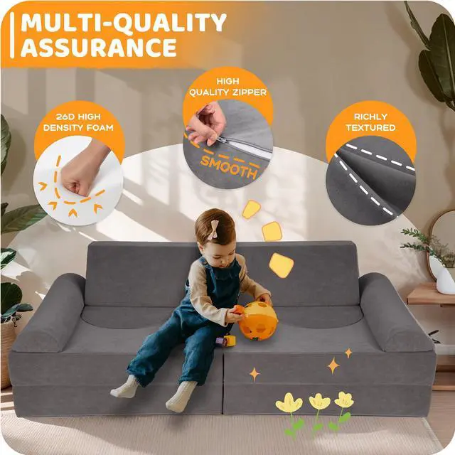 Alt view image 5 of 7 - Toddler Couch, 12-Piece Modular Kids Play Couch for Bedroom