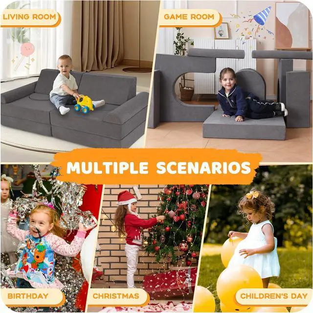 Alt view image 6 of 7 - Toddler Couch, 12-Piece Modular Kids Play Couch for Bedroom