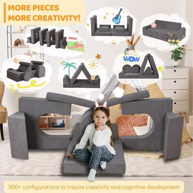 Alt view image 7 of 7 - Toddler Couch, 12-Piece Modular Kids Play Couch for Bedroom