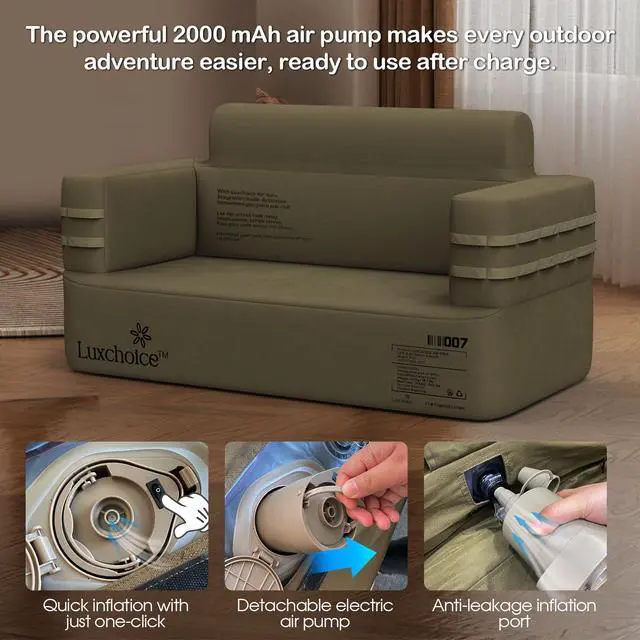 Alt view image 2 of 7 - Inflatable Couch Loveseat Camping Couch Built-in Rechargeable Pump Air Sofa