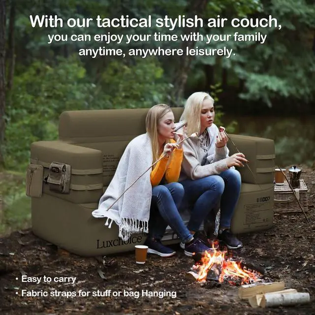 Alt view image 4 of 7 - Inflatable Couch Loveseat Camping Couch Built-in Rechargeable Pump Air Sofa