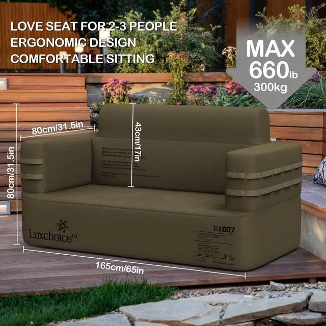 Alt view image 5 of 7 - Inflatable Couch Loveseat Camping Couch Built-in Rechargeable Pump Air Sofa