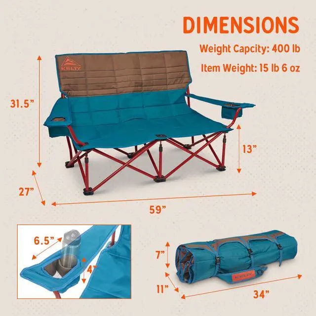 Alt view image 2 of 7 - Low Loveseat 2 Person Folding Camping Chair (Low Height/Deep Lake)